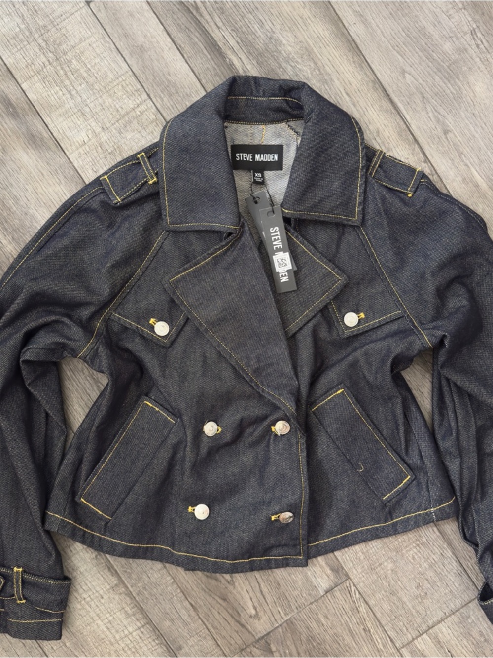 NWTA Steve Madden Dark Blue Denim Double-Breasted Jean Jacket